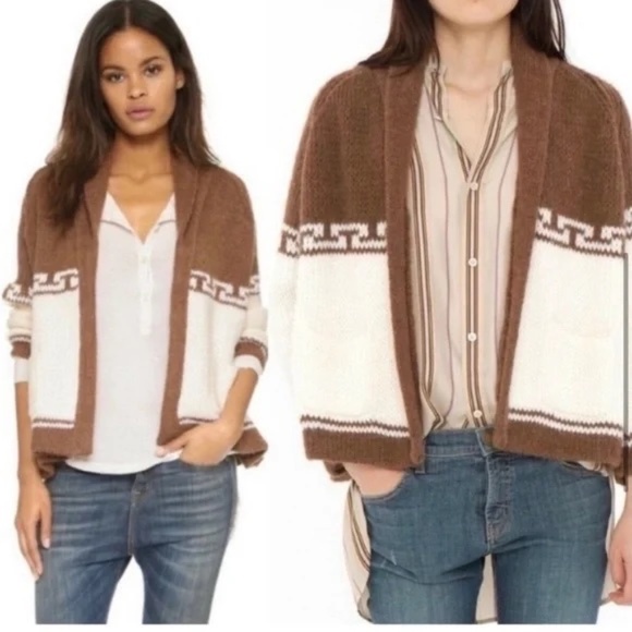 The Great. Cowichan Lebowski Style Brown/White Cardigan Sweater - Size 1/Small - Picture 6 of 6